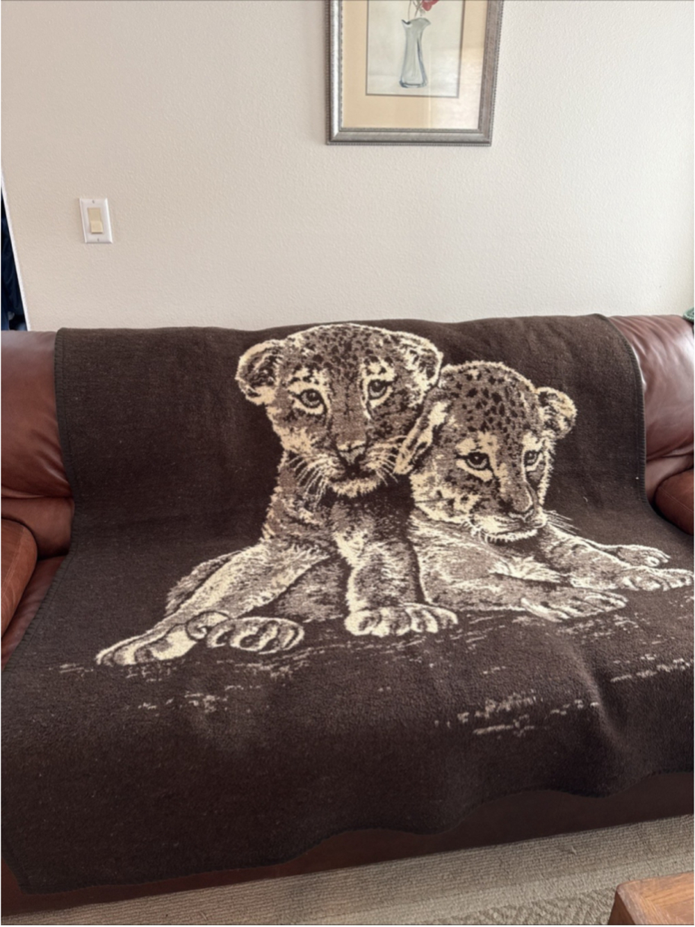 VTG TAC Lion, Cheetah, Leopard Cubs Acrylic Throw Blanket 76x54 USA Reversible